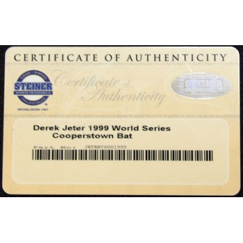 Derek Jeter Signed 1999 New York World Series Bat MLB Steiner Authenticated