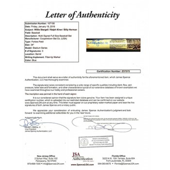 Willie Stargell, Ralp Kiner & Billy Herman Signed Cooperstown Bat JSA Authenticated