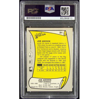 Joe Adcock Cleveland Indians Signed 1988 Pacific Card #31 PSA Authenticated
