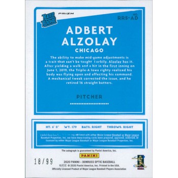 Adbert Alzolay Signed 2020 Donruss Optic Rated Prospect Green Prizm Card RPS /99