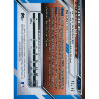 Blake Anderson Miami Marlins Signed 2016 Bowman Prospect Green Card #PA-BA /99