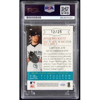 Josh Beckett Signed 2003 Leaf Limited Threads Position Card #86 PSA Authentic