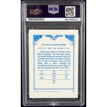 Charlie Gehringer Tigers Signed 1984 Sports Design Card #16 PSA Authenticated