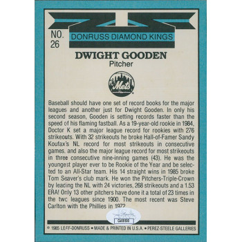 Dwight Gooden New York Mets Signed 1986 Donruss DK Jumbo Card #26 JSA Authentic Dwight Gooden New York Mets Signed 1986 Donruss DK Jumbo Card #26 JSA Authentic