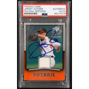 Jeremy Guthrie Signed 2008 UD Timeline Memorabilia Card #TM-JG PSA Authenticated