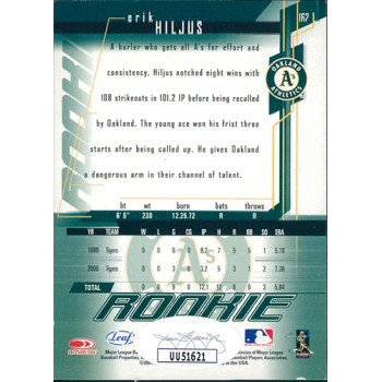 Erik Hiljus Oakland A's Signed 2001 Leaf Rookies & Stars Card #162 JSA Authentic Erik Hiljus Oakland A's Signed 2001 Leaf Rookies & Stars Card #162 JSA Authentic