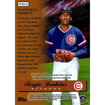 Fergie Jenkins Chicago Cubs Signed 2021 Topps Finest Masters Card #97FMA-FJ /95