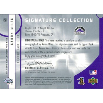 Aaron Miles Colorado Rockies Signed 2004 Upper Deck Diamond Pro Sigs Card #151 Aaron Miles Colorado Rockies Signed 2004 Upper Deck Diamond Pro Sigs Card #151