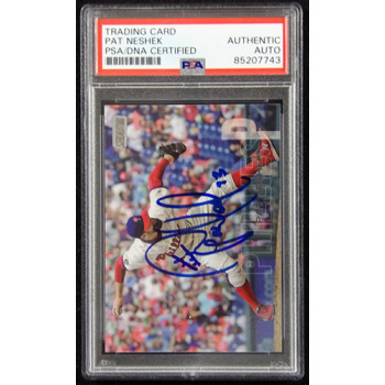 Pat Neshek Phillies Signed 2018 Topps Stadium Club Card #196 PSA Authenticated
