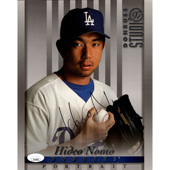 Hideo Nomo LA Dodgers Signed 1997 Donruss Studio Portrait Jumbo Card 19 JSA Auth