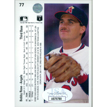 Bobby Rose California Angels Signed 1990 Upper Deck Card #77 JSA Authenticated Bobby Rose California Angels Signed 1990 Upper Deck Card #77 JSA Authenticated