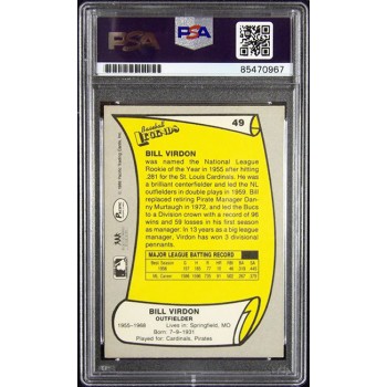 Bill Virdon Pittsburgh Pirates Signed 1988 Pacific Trading Card #49 PSA Authen