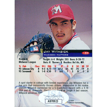 Jay Witasick St Louis Cardinals Signed 1994 Classic Games Card JSA Authenticated Jay Witasick St Louis Cardinals Signed 1994 Classic Games Card JSA Authenticated