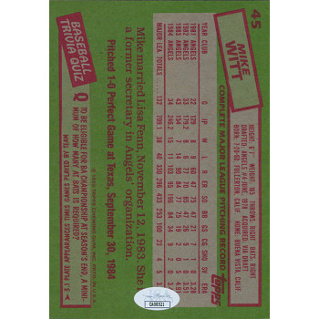 Mike Witt California Angels Signed 1985 Topps Jumbo Card #45 JSA Authenticated