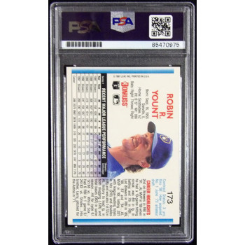 Robin Yount Milwaukee Brewers Signed 1992 Donruss Card #173 PSA Authenticated
