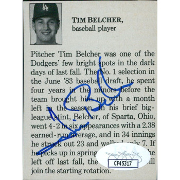 Tim Belcher Los Angeles Dodgers Signed 2.5x3 Cut Page JSA Authenticated