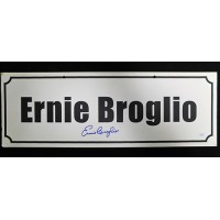 Ernie Broglio Signed 7x20 Name Plate Convention Sign JSA Authenticated
