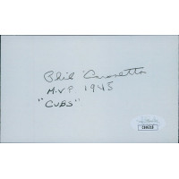 Phil Cavaretta Chicago Cubs Signed 3x5 Index Card JSA Authenticated