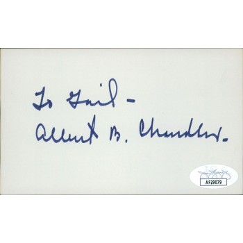 AB Happy Chandler Baseball Commissioner Signed 3x5 Index Card JSA Authenticated AB Happy Chandler Baseball Commissioner Signed 3x5 Index Card JSA Authenticated