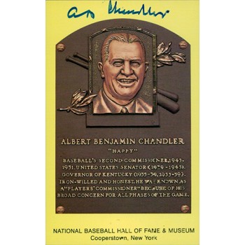 A.B. Happy Chandler Signed HOF Cooperstown Plaque Postcard JSA Authenticated A.B. Happy Chandler Signed HOF Cooperstown Plaque Postcard JSA Authenticated