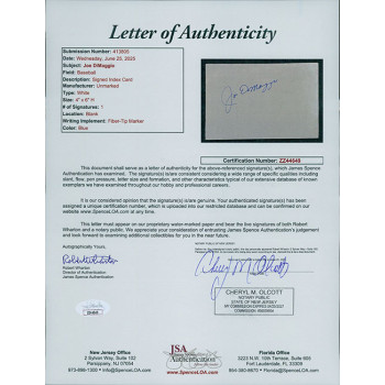 Joe DiMaggio New York Yankees Signed 4x6 Index Card JSA Authenticated