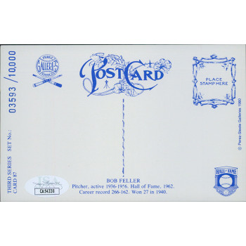 Bob Feller Cleveland Indians Signed Perez Steele HOF Postcard JSA Authenticated