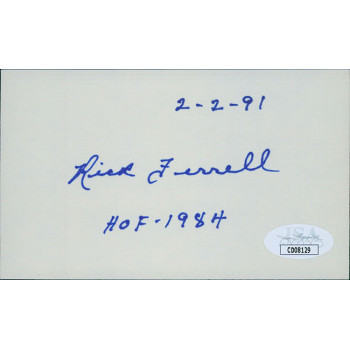 Rick Ferrell Boston Red Sox Signed 3x5 Index Card JSA Authenticated HOF 1984 Rick Ferrell Boston Red Sox Signed 3x5 Index Card JSA Authenticated HOF 1984
