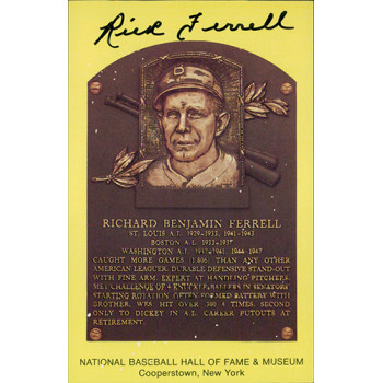 Rick Ferrell Signed Hall of Fame Cooperstown Plaque Postcard JSA Authenticated