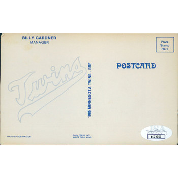 Billy Gardner Minnesota Twins 3.5x5.5 Postcard JSA Authenticated