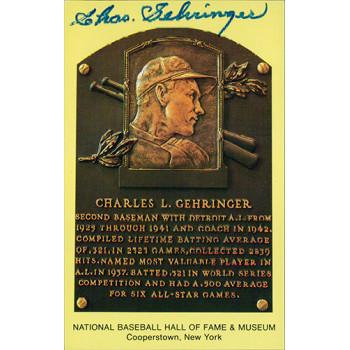 Charles Gehringer Signed Hall of Fame Cooperstown Plaque Postcard JSA Authentic Charles Gehringer Signed Hall of Fame Cooperstown Plaque Postcard JSA Authentic
