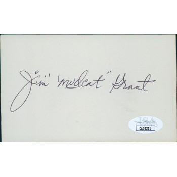 Jim Mudcat Grant Cleveland Indians Signed 3x5 Index Card JSA Authenticated