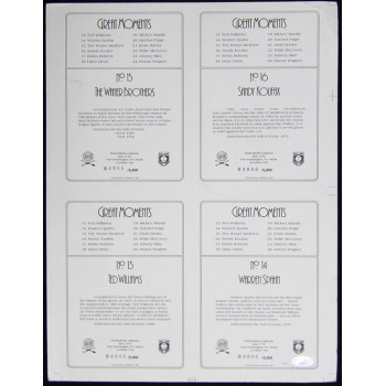 Great Moments Ted Williams Sandy Koufax Spahn Signed Perez Steele Sheet JSA Auth