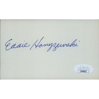 Eddie Hanyzewski Chicago Cubs Signed 3x5 Index Card JSA Authenticated