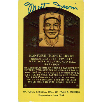 Monte Irvin Signed Hall of Fame Cooperstown Plaque Postcard JSA Authenticated