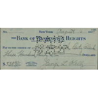 George Kelly New York Giants Signed Cancelled Check JSA Authenticated George Kelly New York Giants Signed Cancelled Check JSA Authenticated