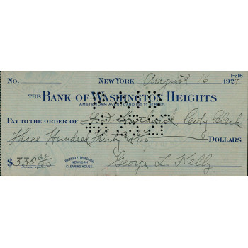 George Kelly New York Giants Signed Cancelled Check JSA Authenticated George Kelly New York Giants Signed Cancelled Check JSA Authenticated
