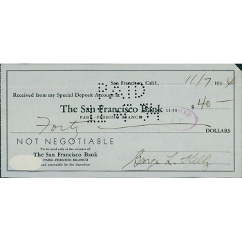 George Kelly New York Giants Signed Cancelled Check JSA Authenticated George Kelly New York Giants Signed Cancelled Check JSA Authenticated