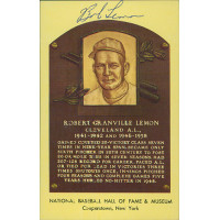 Bob Lemon Signed Hall of Fame Cooperstown Plaque Postcard JSA Authenticated Bob Lemon Signed Hall of Fame Cooperstown Plaque Postcard JSA Authenticated