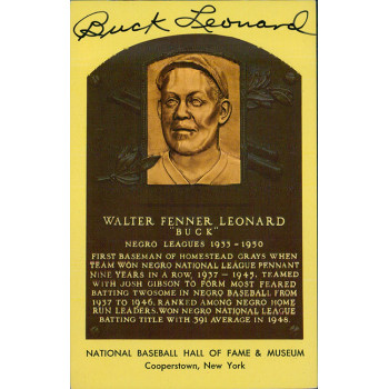 Buck Leonard Signed Hall of Fame Cooperstown Plaque Postcard JSA Authenticated