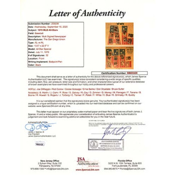 MLB All-Stars 1978 Signed Matted Newspaper by 32 Players JSA Authenticated