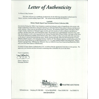 Mickey Mantle New York Yankees Signed 14x21 Cope Enterprise Poster JSA Authentic