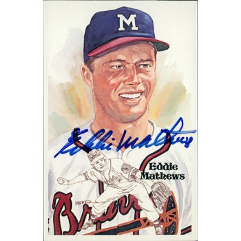 Eddie Mathews Braves Signed Perez Steele HOF Postcard JSA Authenticated