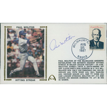 Paul Molitor Milwaukee Brewers Signed Hitting Streak Cachet JSA Authenticated
