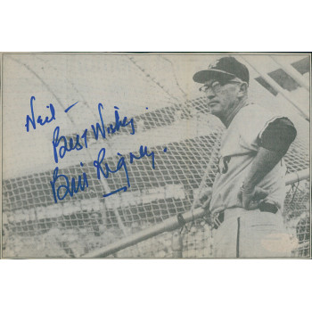 Bill Rigney LA Angels Signed 5.25x8 Cut Newspaper Page JSA Authenticated Bill Rigney LA Angels Signed 5.25x8 Cut Newspaper Page JSA Authenticated