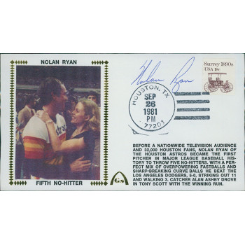 Nolan Ryan Astros Signed Fifth No-Hitter Limited Edition Cachet JSA Authentic