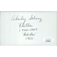 Charley Schanz Philadelphia Phillies Signed 3x5 Index Card JSA Authenticated Charley Schanz Philadelphia Phillies Signed 3x5 Index Card JSA Authenticated
