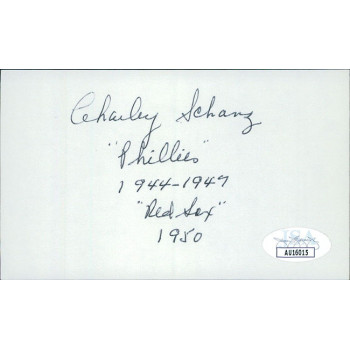 Charley Schanz Philadelphia Phillies Signed 3x5 Index Card JSA Authenticated Charley Schanz Philadelphia Phillies Signed 3x5 Index Card JSA Authenticated