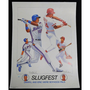 Slugfest Darryl Strawberry Eric Davis Signed 18x24 Lithograph JSA Authenticated