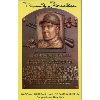 Duke Snider Signed Hall of Fame Cooperstown Plaque Postcard JSA Authenticated