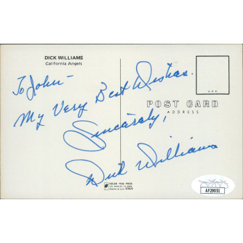 Dick Williams California Angels 3.5x5.5 Postcard JSA Authenticated